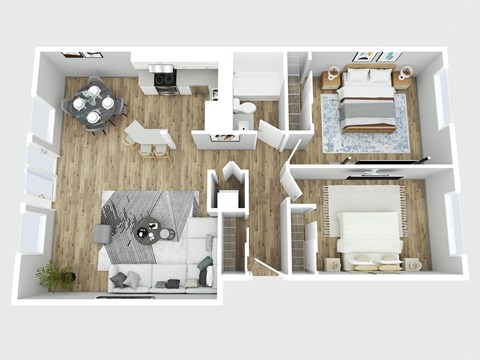 Floor plan for 2 beds, 1 bath, 1000 sqft